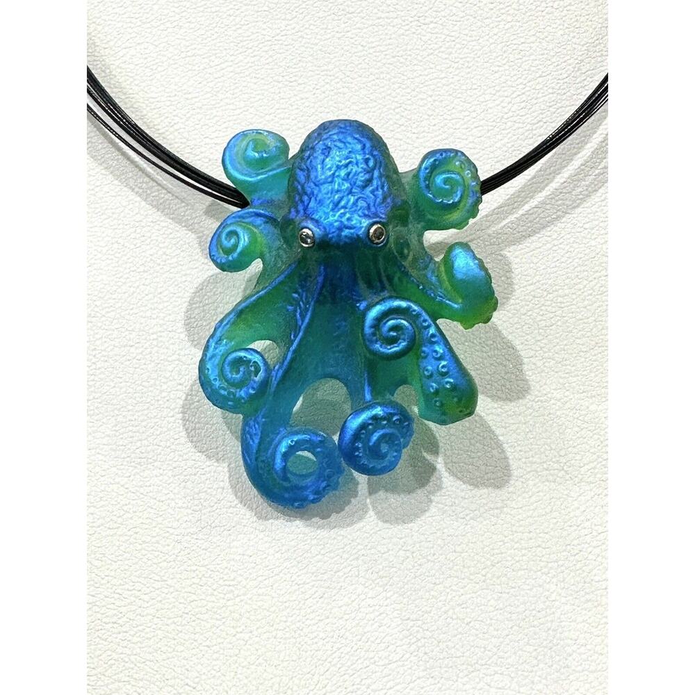 Octopus Pâte De Verré Glass Pendant Diamond Eyes By Gregory Burgard New Signed